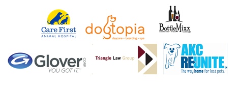Care First Animal Hospital, Dogtopia of Raleigh, BottleMixx, Glover Corp, Triangle Law Group, AKC Reunite